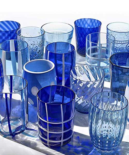 Set 6 bicchieri acqua in vetro lavorato blu
